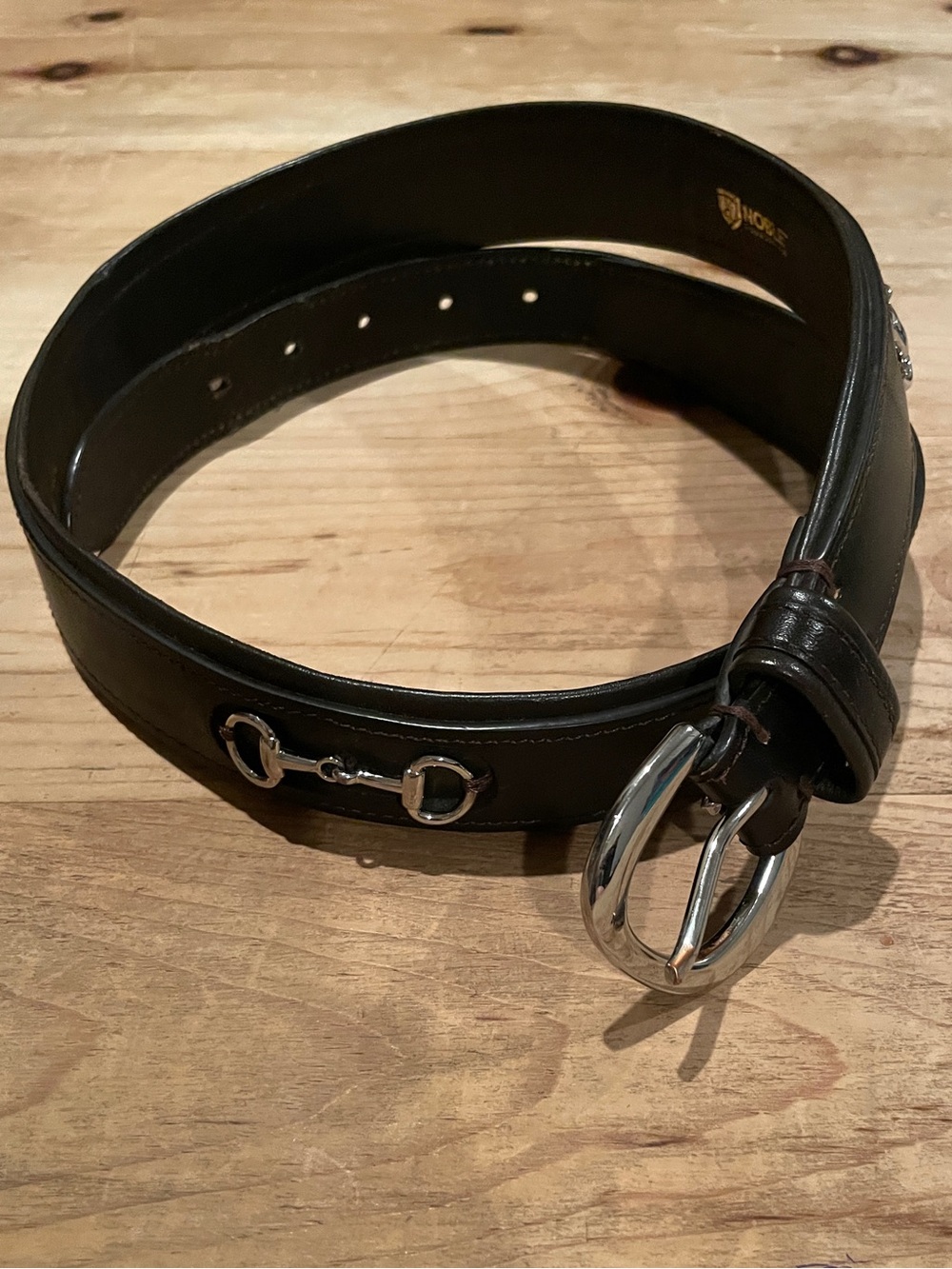 NOBLE Equestrian leather silver hardware silver inlay belt western casual L